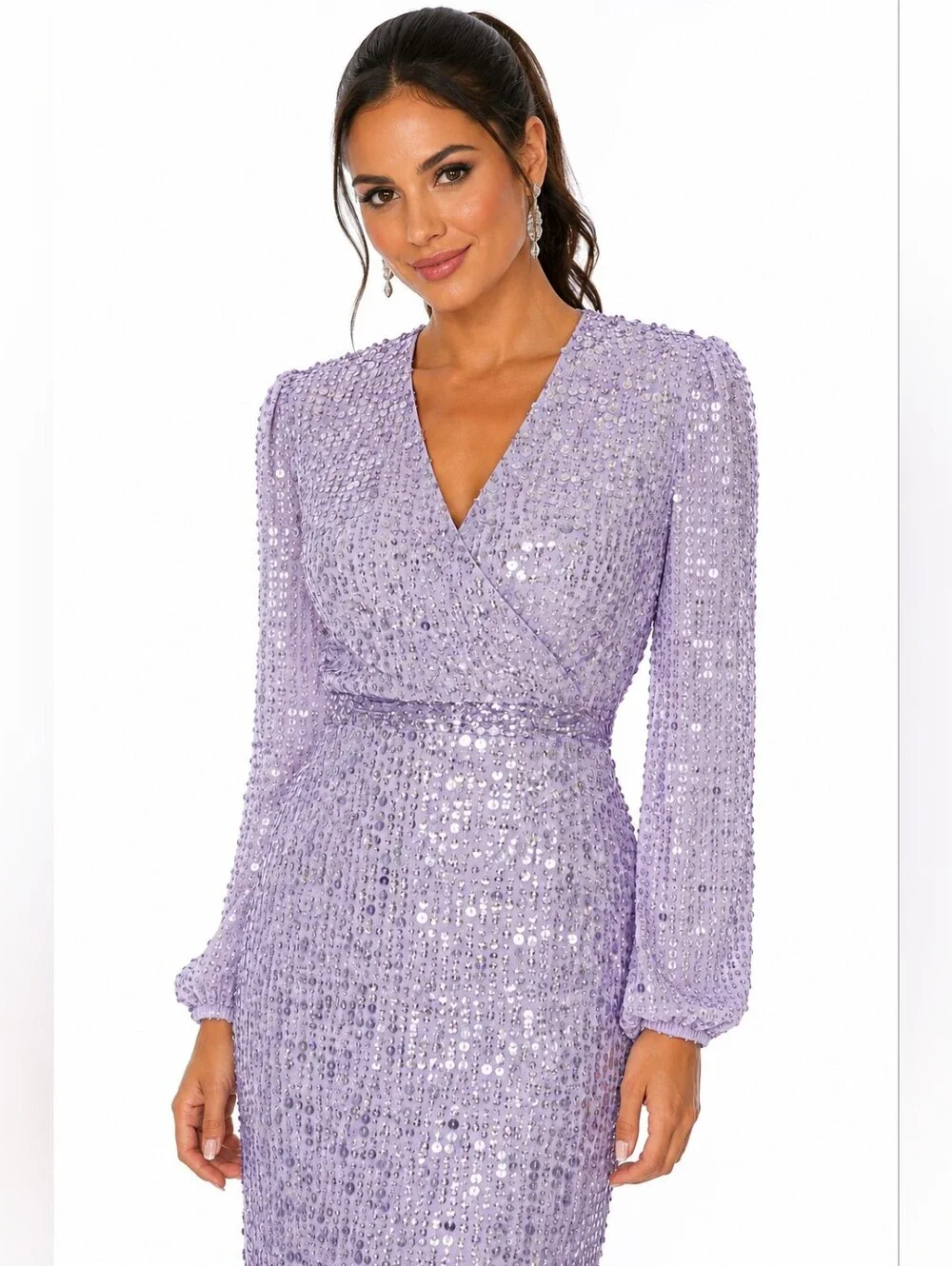 Mac Duggal Lavender Sequin Embellished Midi Sheath Dress Size 6 NWT